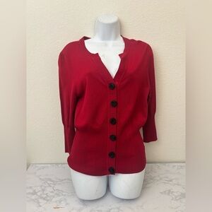 NY Collection Sweater Cardigan Short Sleeve Button Down Knit Women’s M Red